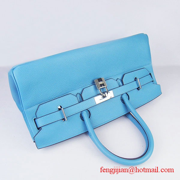 Hermes Birkin 42cm Togo Leather Bag 6109 Light Blue silver padlock